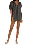 Elan Peasant Hooded Cover-up Romper In Black/ White