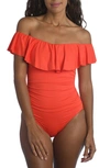 La Blanca Island Goddess Off-the-shoulder One Piece Swimsuit In Paprika