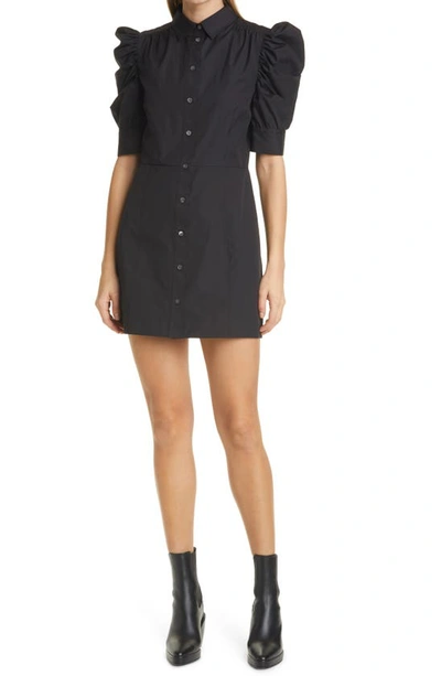 Frame Gillian Ruched Short-sleeve Bodycon Shirtdress In Black
