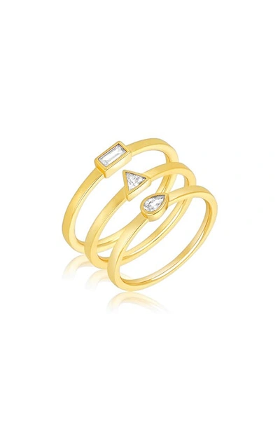 Adornia Multishape Stones Set Of 3 Rings In Yellow