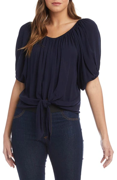 Karen Kane Blouson Sleeve Tie Front Top In Navy