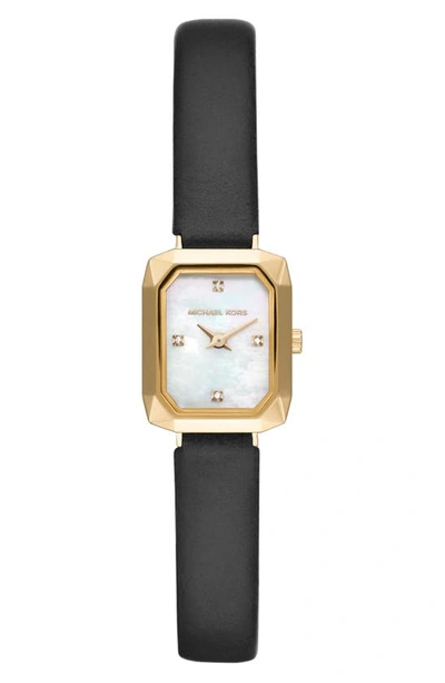 Michael Kors Alane Goldtone Stainless Steel, Diamond & Black Leather Watch In White/black