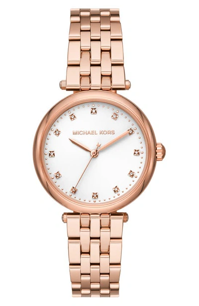Michael Kors Diamond Darci Rose Goldtone Stainless Steel Bracelet Watch In White/rose Gold