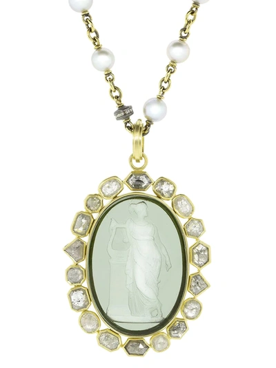 Sylva & Cie 18kt Yellow Gold Diamond Venetian Glass Cameo Pendant