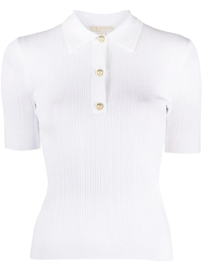 Michael Kors Ribbed Stretch Viscose Polo Sweater In White