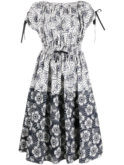 Moncler Floral-print Cotton-poplin Midi Dress In White
