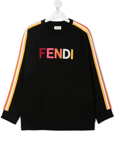 Fendi Kids' Embroidered-logo Stripe-detail Sweatshirt In Black