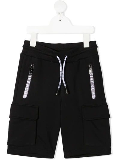 Givenchy Kids' Logo-tape Knee-length Track Shorts In Black