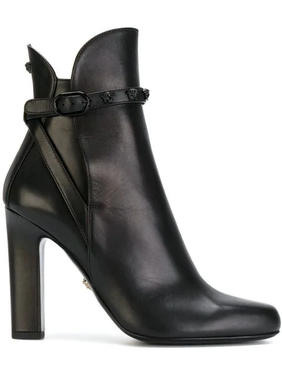 Versace Medusa Buckle Ankle Boots In Black