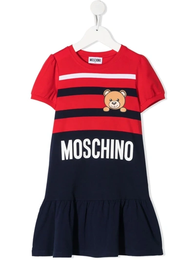 Moschino Kids' Teddy Logo Print T-shirt Dress In Red