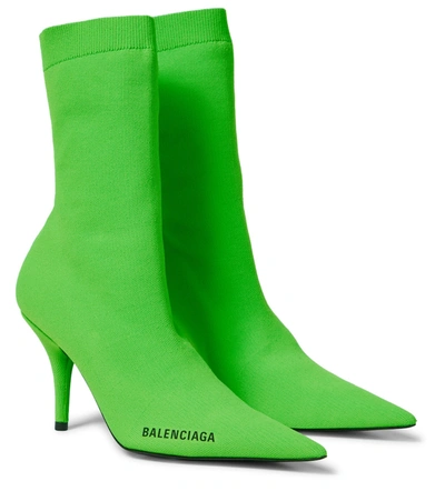 Balenciaga Knife Ankle Boots With Logo In Green