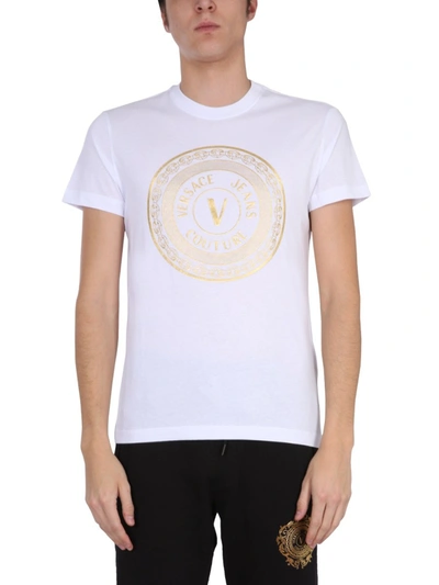 Versace Jeans Couture T-shirt With V Embleme Logo In White