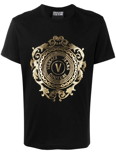 Versace Jeans Couture Cotton T-shirt With Logo Print In Black