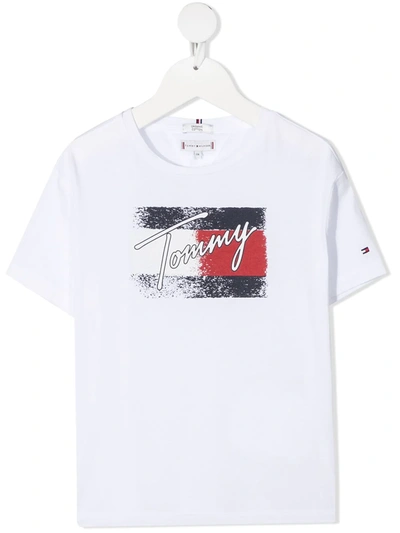 Tommy Hilfiger Junior Teen Flag-print Cotton T-shirt In White