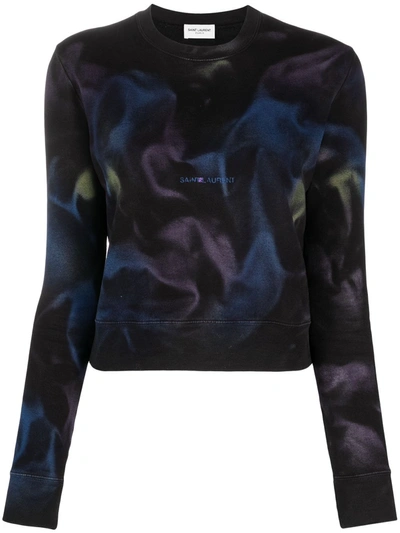 Saint Laurent Logo-print Wave-print Sweatshirt In Multicolor