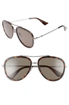 Gucci 57mm Tortoise Pilot Sunglasses In Ruthenium