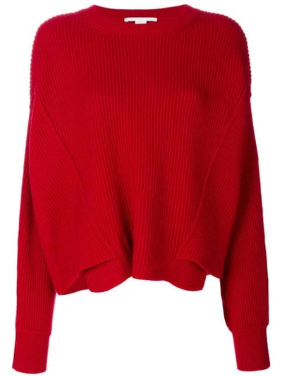 Stella Mccartney Asymmetric-hem Ribbed-knit Wool Sweater In Red