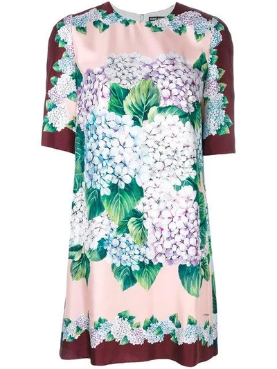 Dolce & Gabbana Hydrangea Print Silk Shift Dress In Mix Ortensiarosa