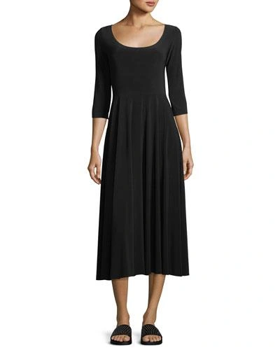 Norma Kamali 3/4-sleeve Scoop-neck Reversible Flared Dress In Black