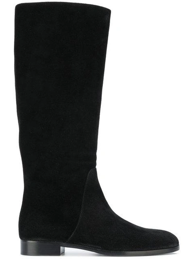 Sergio Rossi Suede Flat Boots In Black