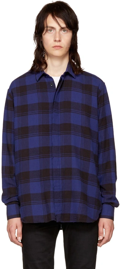 Saint Laurent Distressed Checked Cotton-flannel Shirt In Blue