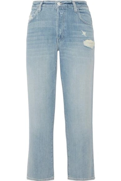 J Brand Ivy Cropped Distressed High-rise Straight-leg Jeans In Mid Denim