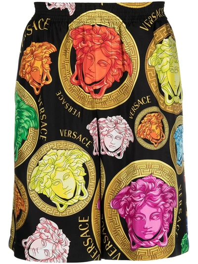 Versace Medusa Amplified Print Silk Shorts In Multicolour