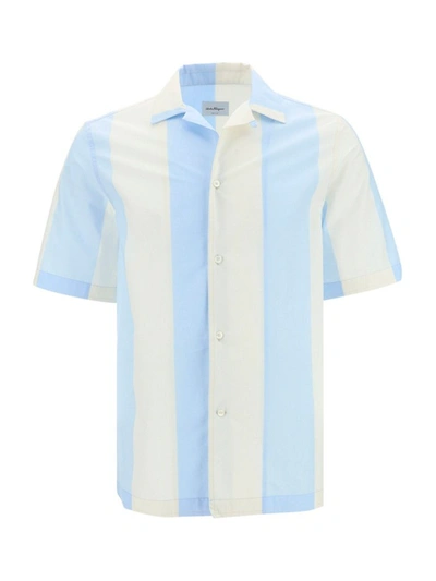 Ferragamo Striped Cotton Shirt In White