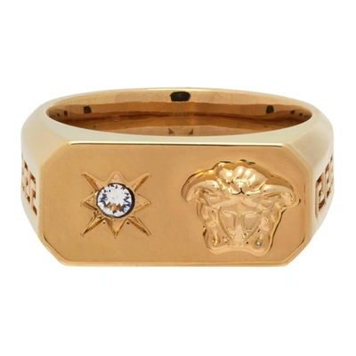 Versace Gold Crystal Medusa Ring In Kcvo Gold