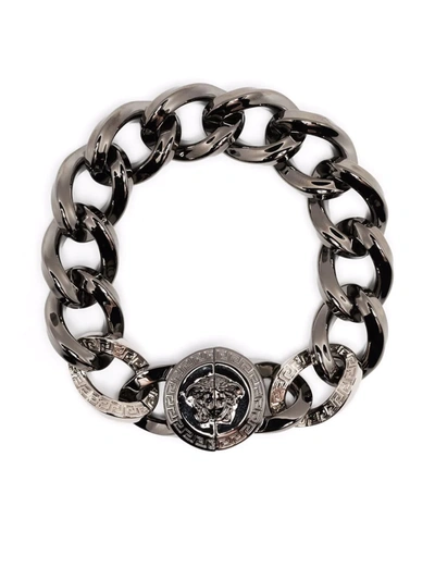 Versace Gunmetal & Silver Medusa Chain Bracelet