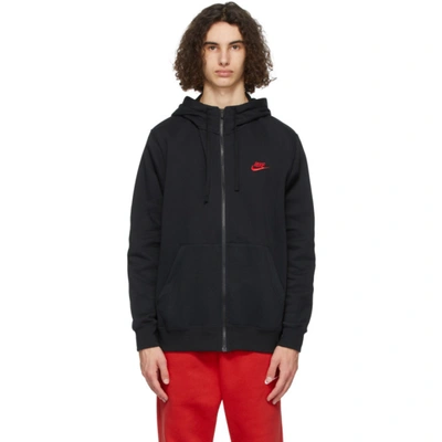 Nike Black & Red Sportswear Club Full-zip Hoodie In Black/red