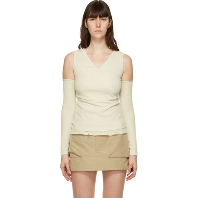 Andersson Bell Off-white Cut-off Drape Long Sleeve T-shirt In Ivory