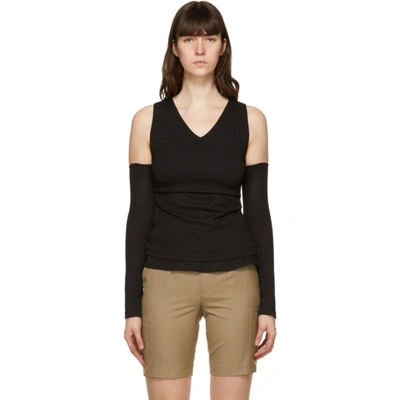 Andersson Bell Black Cut-off Drape Long Sleeve T-shirt