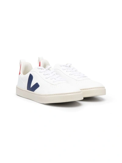 Veja Kids' V-10 Coated Organic Lace-up Sneakers In White