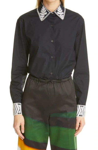 Dries Van Noten Clavelly Embroidered Cotton Shirt In Black