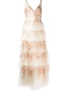 Marchesa Notte Sleeveless V-neck Glitter Tulle 5-tiered  Gown In Orange