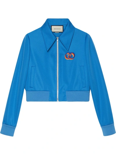 Gucci Logo拉链开合科技织物平纹针织夹克 In Blue