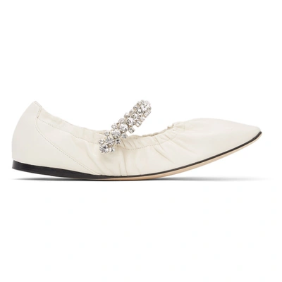 Jimmy Choo Gai Crystal-embellished Leather Mary Jane Flats In Neutral