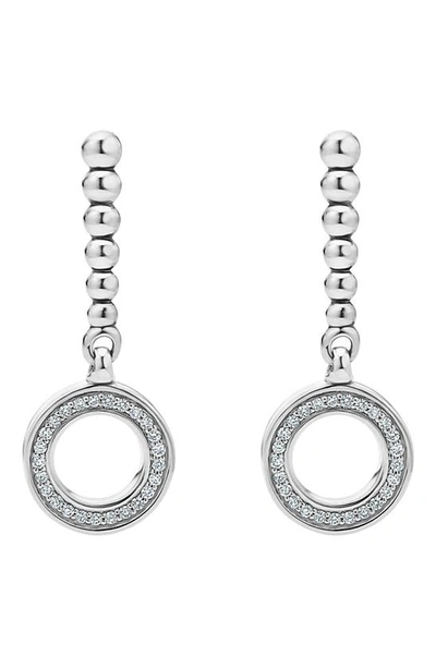 Lagos Sterling Silver Caviar Spark Diamond Circle Drop Earrings In Diamond/silver