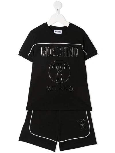 Moschino Kids' Wet-look Logo Print Tracksuit Set In Black