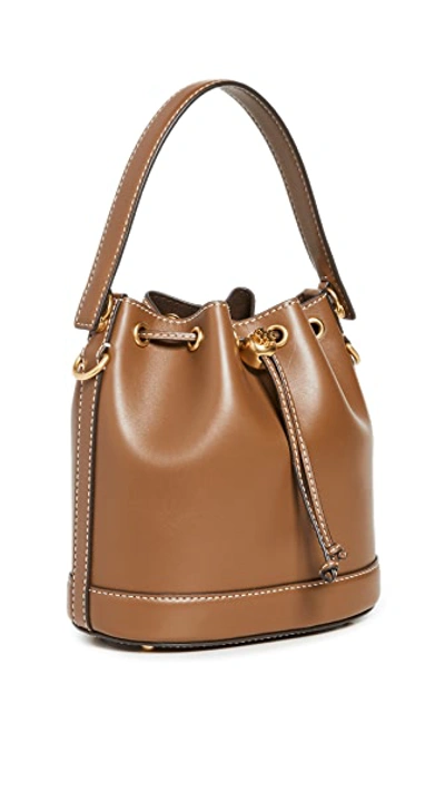 Tory Burch T Monogram Small Leather Bucket Bag In Moose