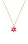 Kate Spade Gold-tone Cubic Zirconia Flower Mini Pendant Necklace, 16" + 3" Extender In Pink