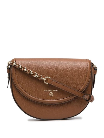 Michael Michael Kors Jet Set Crossbody Bag In Brown Leather With Logo In Beige