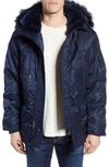 Schott Satin Flight Parka With Removable Faux Fur Lining In Navy