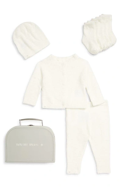 Barefoot Dreamsr Babies' Barefoot Dreams Cozychic® Lite Classic Cardigan, Pants, Socks, Beanie & Suitcase Set In Pearl