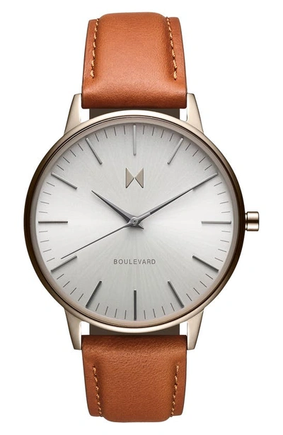 Mvmt Boulevard Leather Strap Watch, 38mm In Brown/ Light Grey/ Beige Gold