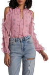 1.state Ruffle Cold Shoulder Top In Petite Calico Roses