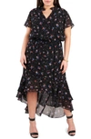 1.state Trendy Plus Size Wildflower Bouquet Printed High-low Dress In Tranquilty Ditsy Garden