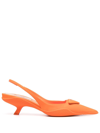 Prada Logo-plaque Nylon-gabardine Slingback Pumps In Orange