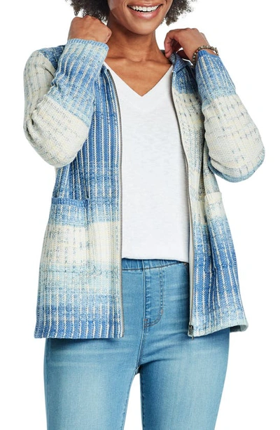 Nic + Zoe Spring Sky Zip-front Sweater Hoodie In Blue Multi